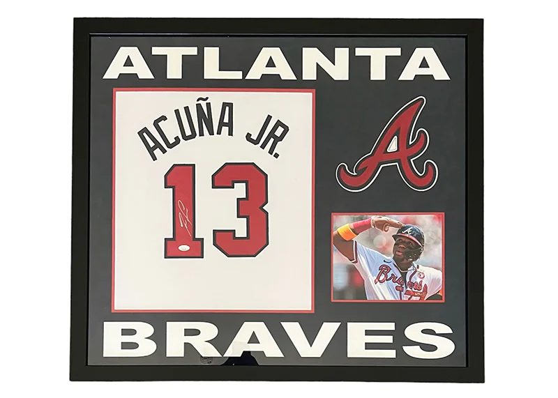 Ronald Acuna Jr. Autographed Atlanta Framed Baseball Jersey 32x36 (JSA)