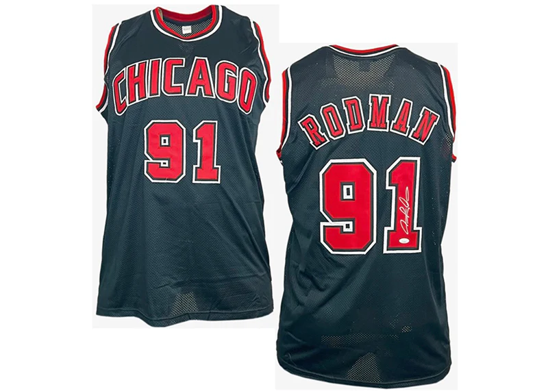 Dennis Rodman Signed Custom Chicago Black Silver Ink Basketball Jersey JSA