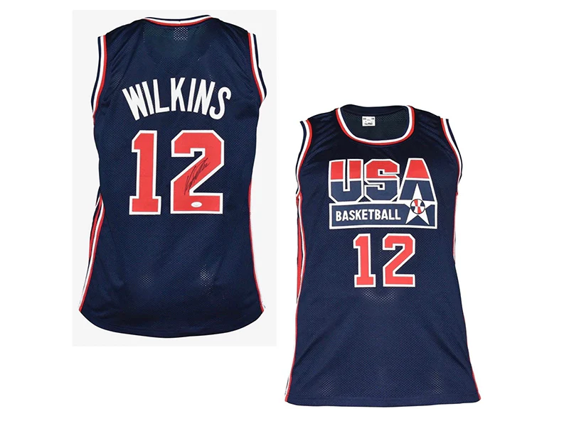 Dominique Wilkins Autographed USA Pro Style Blue Basketball Jersey (JSA)