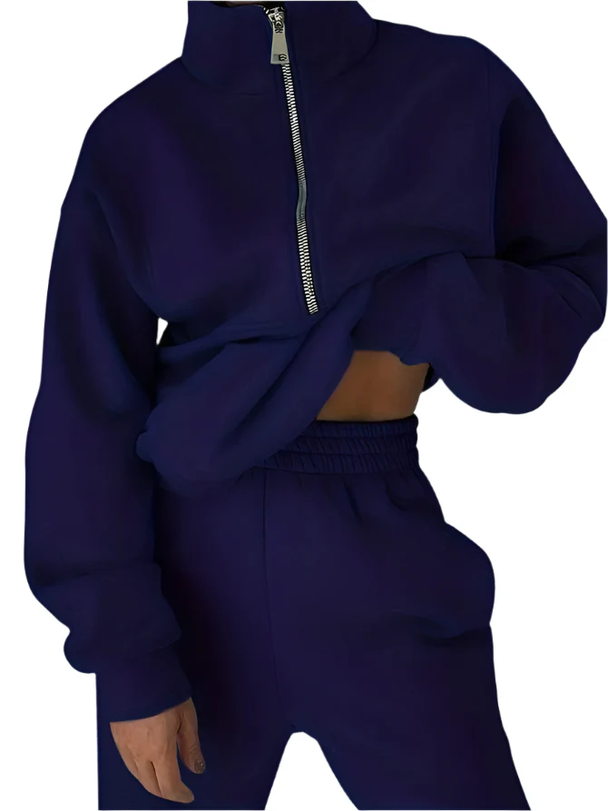 Stilfuldt Joggings?t med Halv Lynl?s og Behagelig Pasform