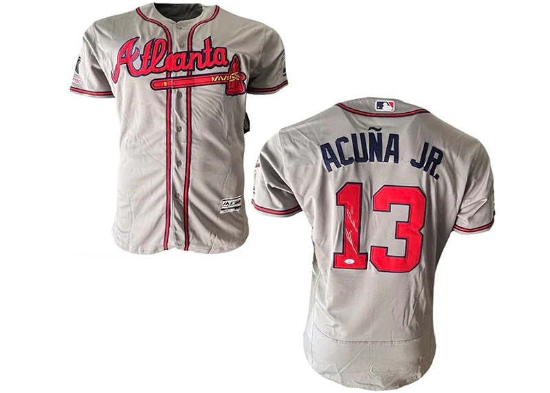 Ronald Acuna Jr. Signed Grey Authentic Nike Atlanta Baseball Jersey JSA