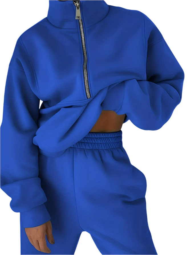 Stilfuldt Joggings?t med Halv Lynl?s og Behagelig Pasform