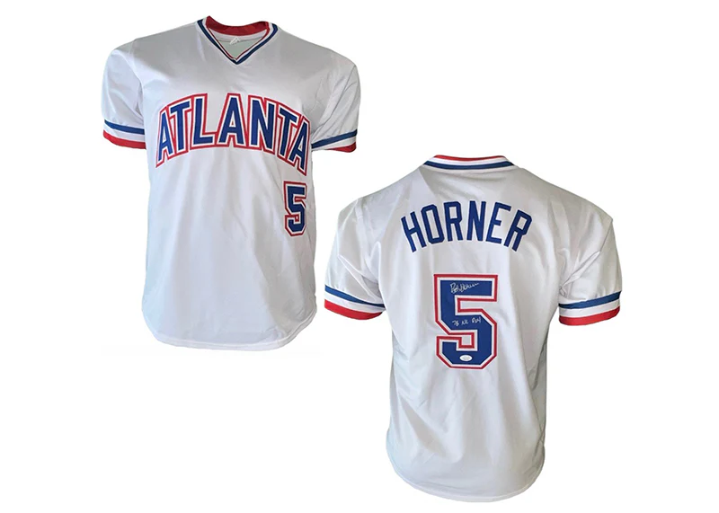 Bob Horner Signed Atlanta White Custom Throwback Baseball Jersey (JSA) Inscription