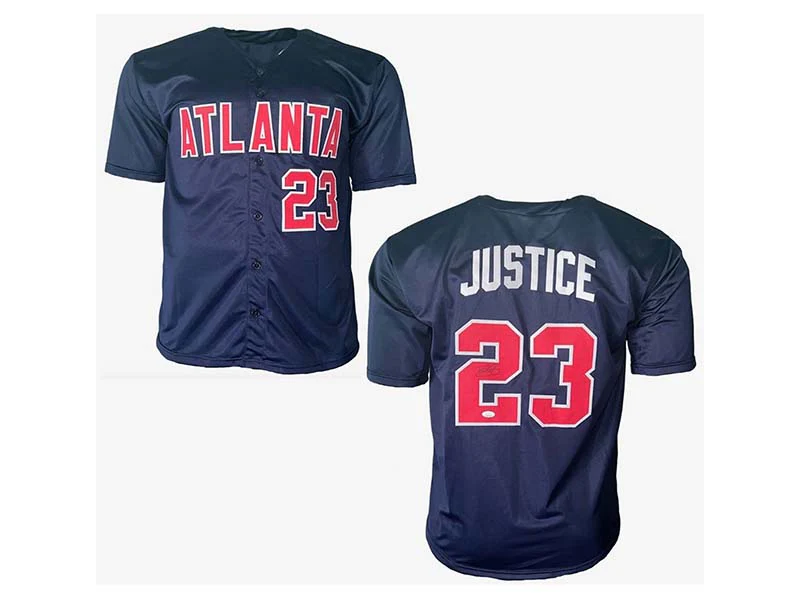 David Justice Autographed Signed Atlanta Blue Baseball Jersey (JSA)
