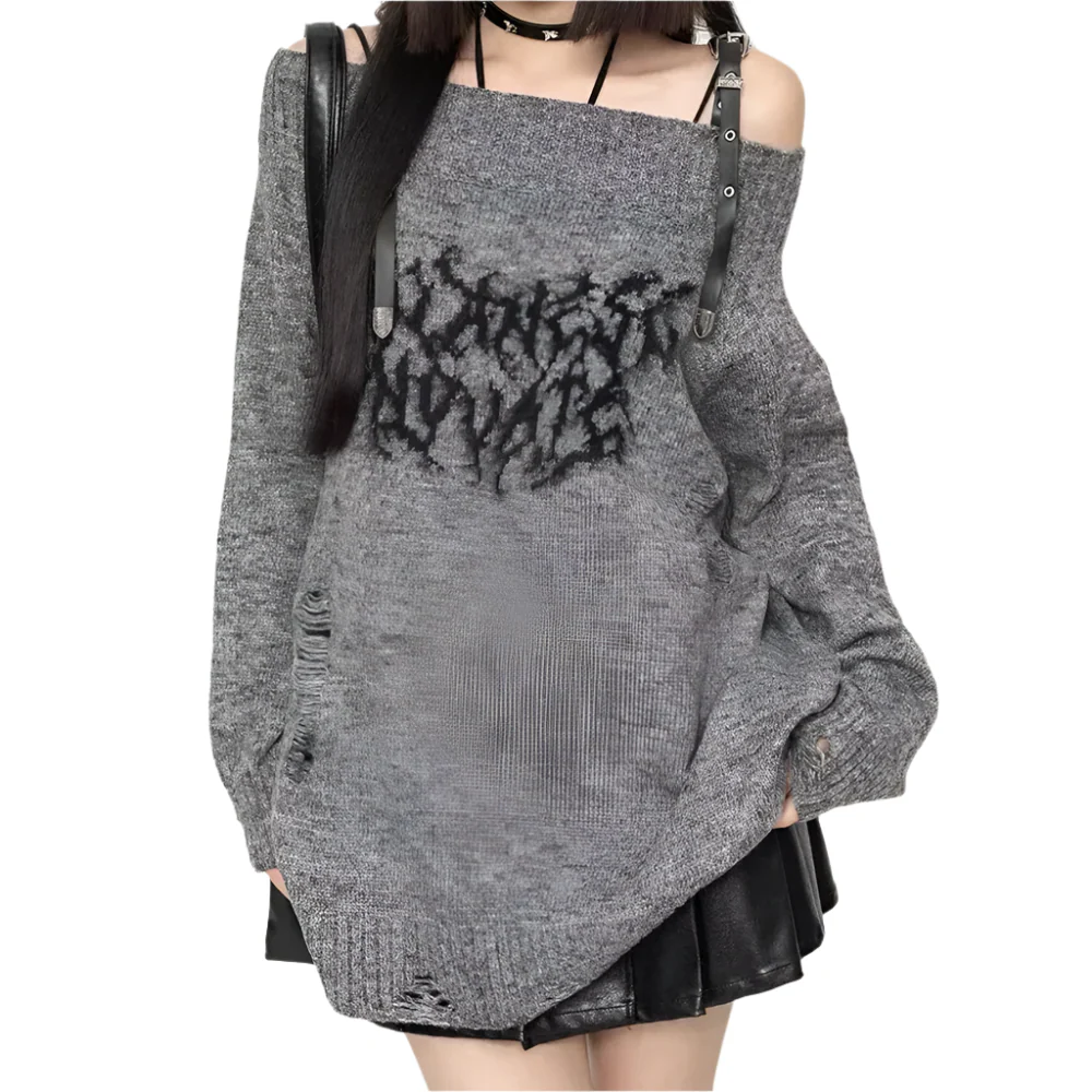 Chic og Varm Off-Shoulder Striktr?je til Efter?r og Vinter