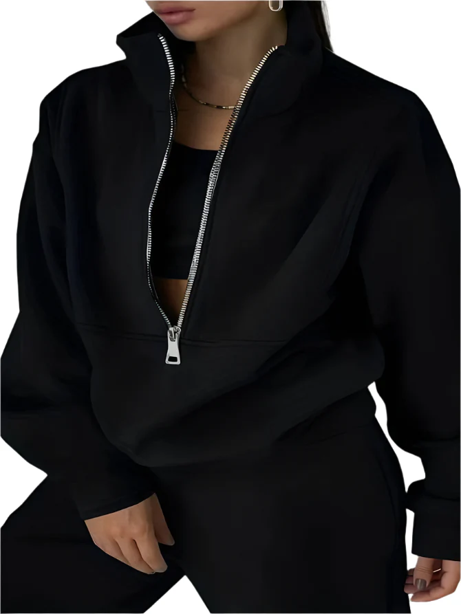 Stilfuldt Joggings?t med Halv Lynl?s og Behagelig Pasform