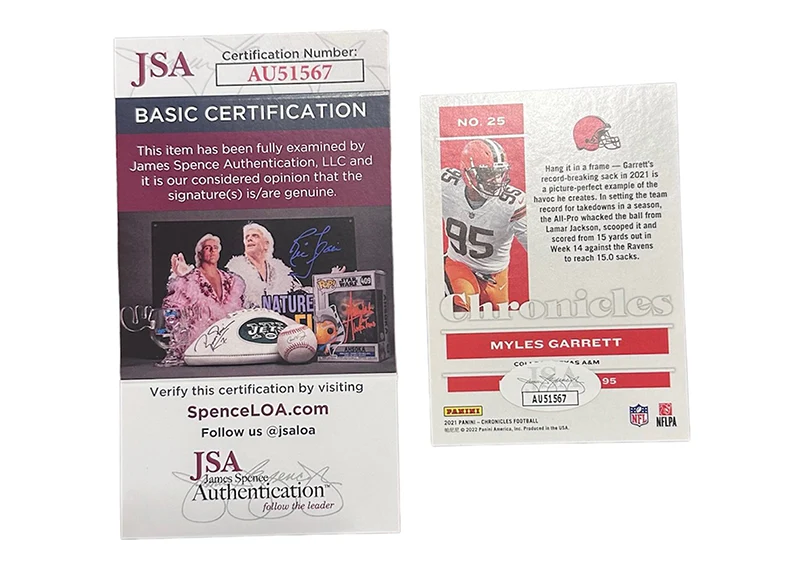 Myles Garrett Signed 2021 Panini Chronicles Football Card Base #25 JSA