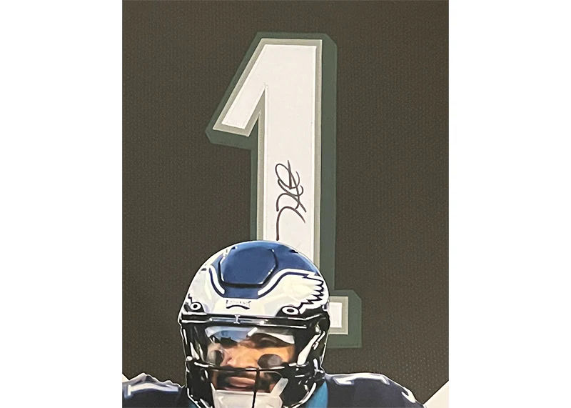 Jalen Hurts Signed 39x27 Framed Football Jersey (JSA)