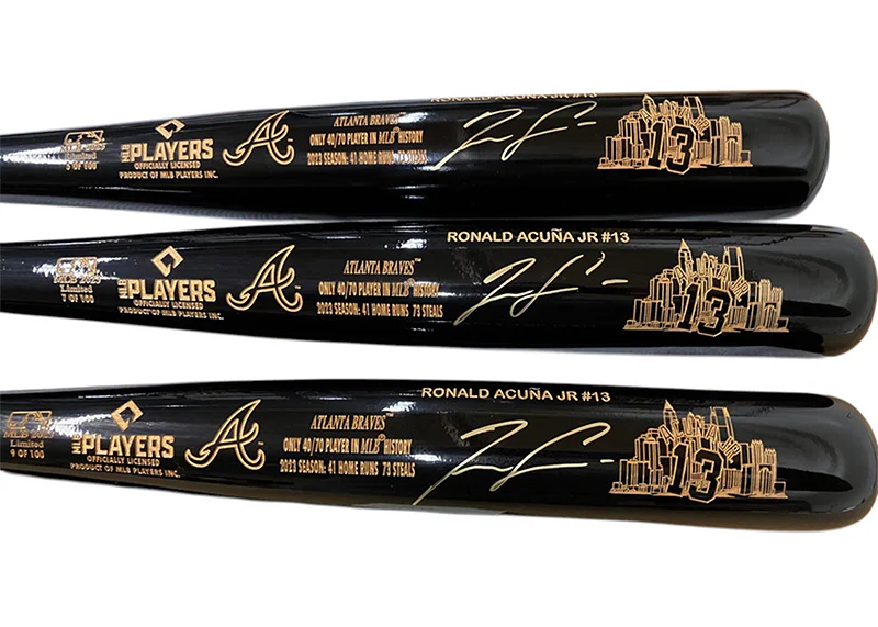 Ronald Acuna Jr Signed 40 HR 70 SB Club Black Maple Bat