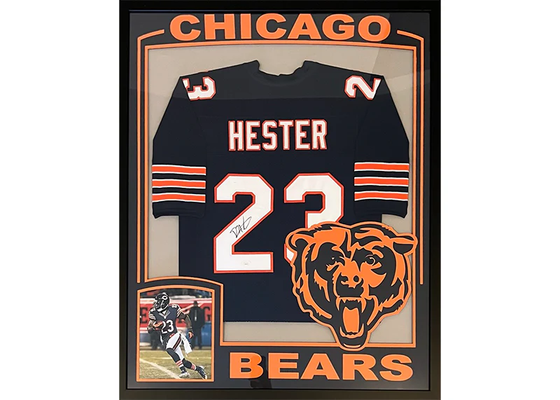 Devin Hester Autographed Chicago Bears 3D Logo Framed Jersey 35��x44��(JSA)