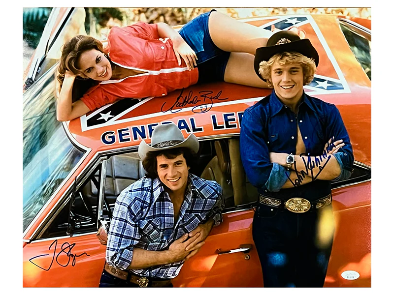 Dukes of Hazzard Signed John Schneider Tom Wopat Catherine Bach 16/20 Photo JSA