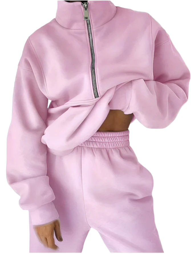 Stilfuldt Joggings?t med Halv Lynl?s og Behagelig Pasform