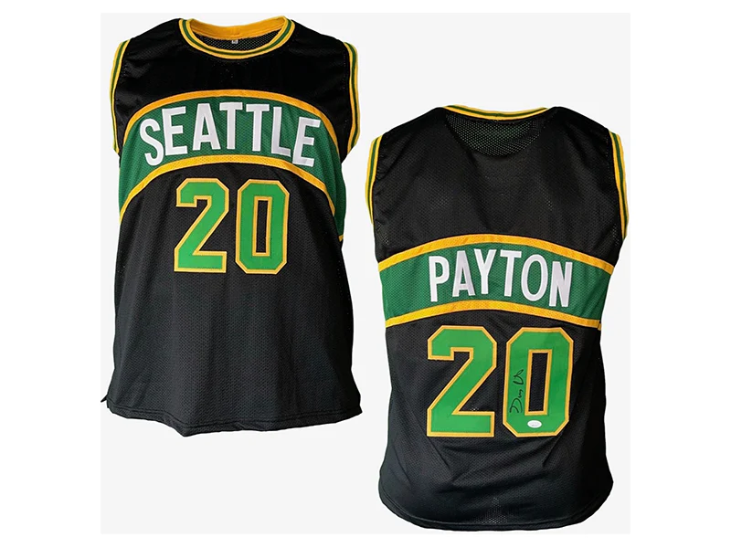 Gary Payton Autographed Signed Seattle Pro Style Black Basketball Jersey (JSA)
