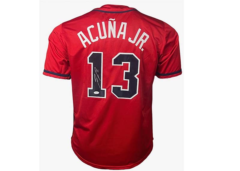 Ronald Acuna Jr. Autographed Red Atlanta Custom Baseball Jersey JSA