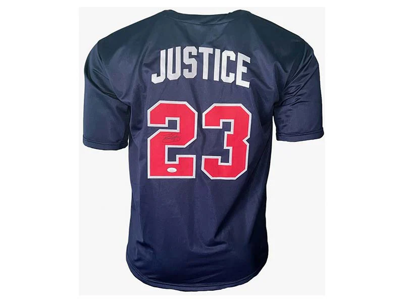 David Justice Autographed Signed Atlanta Blue Baseball Jersey (JSA)