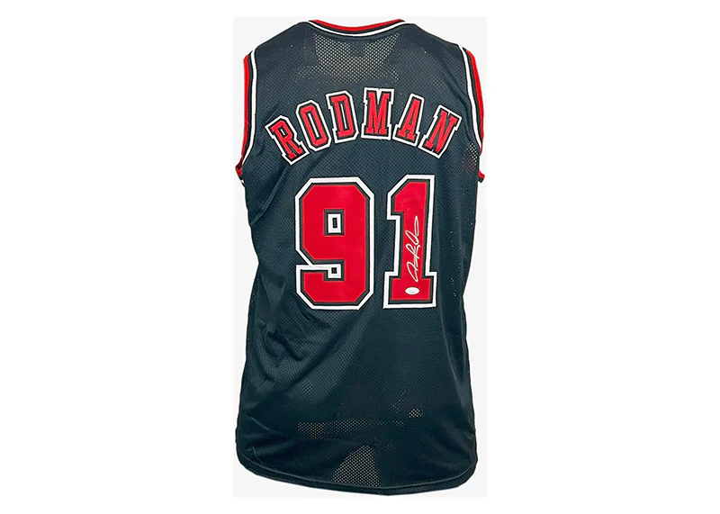 Dennis Rodman Signed Custom Chicago Black Silver Ink Basketball Jersey JSA