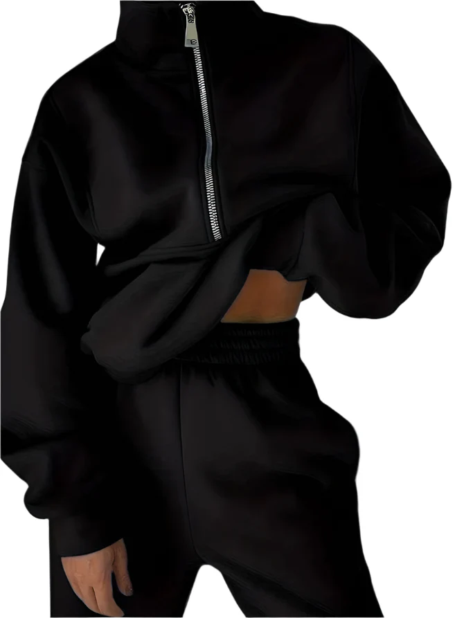 Stilfuldt Joggings?t med Halv Lynl?s og Behagelig Pasform