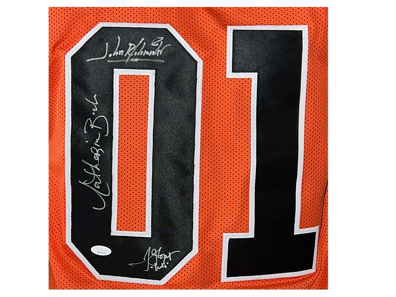 Dukes of Hazzard Autographed Catherine Bach, John Schneider & Tom Wopat Orange Jersey (JSA)