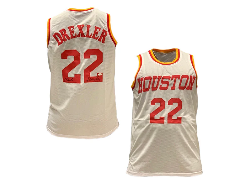 Clyde Drexler Autographed Houston Pro Style White Basketball Jersey (JSA)