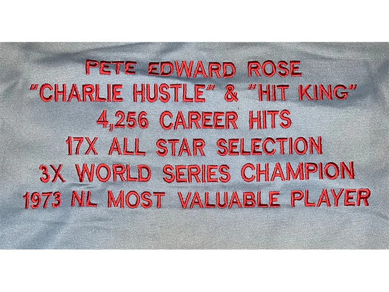 Pete Rose Autographed Cincinnati Gray Baseballs Stats Jersey JSA