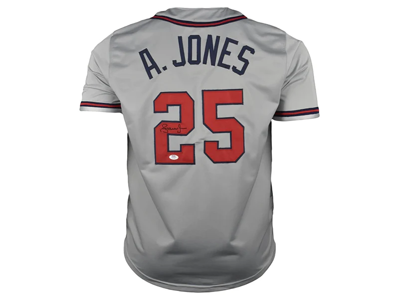 Andruw Jones Autographed Pro-Style Gray Baseball Jersey (JSA)