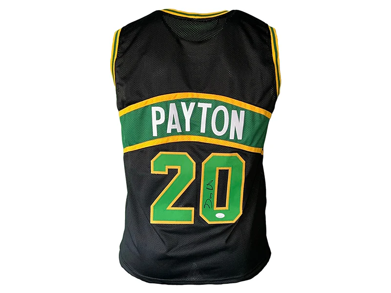 Gary Payton Autographed Signed Seattle Pro Style Black Basketball Jersey (JSA)