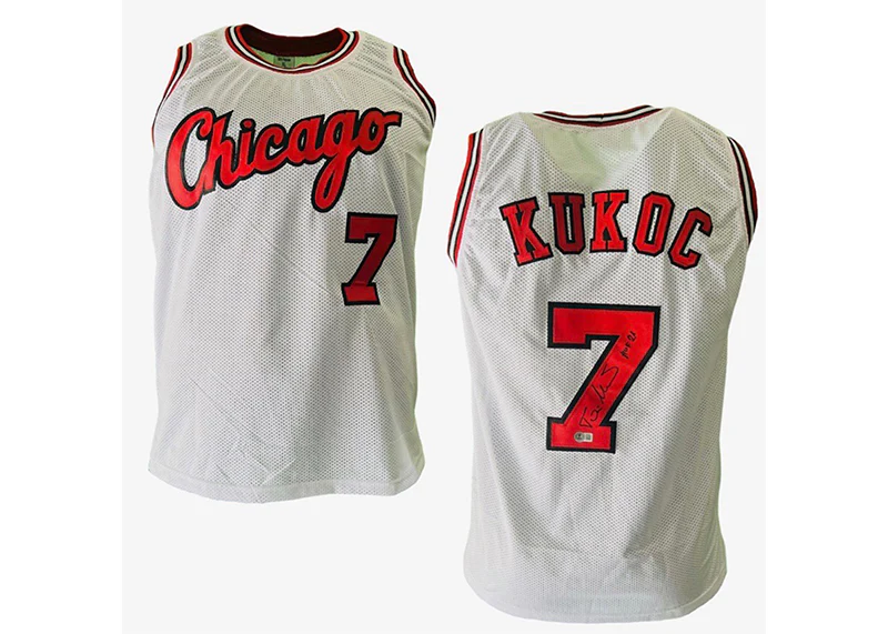 Toni Kukoc Signed Chicago Custom White Basketball Jersey Beckett HOF 21 Inscription