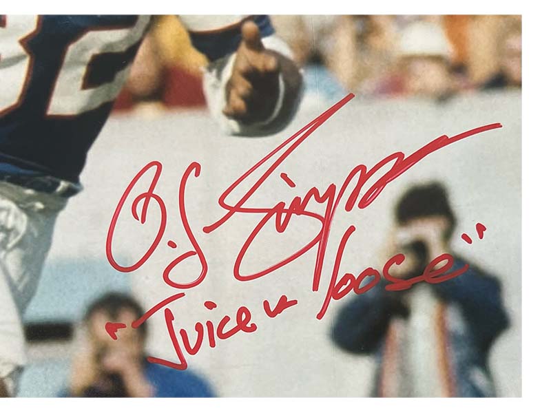 O.J. Simpson Autographed Buffalo Bills 16x20 Photo JSA Juice Is Loose ?Insc