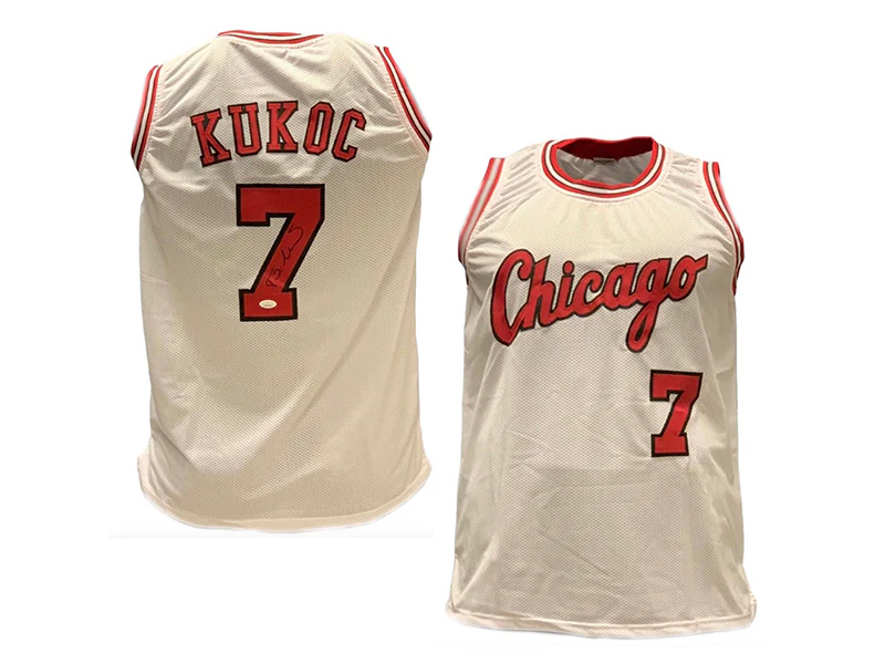 Toni Kukoc Autographed Chicago Pro Style White Basketball Jersey (JSA)