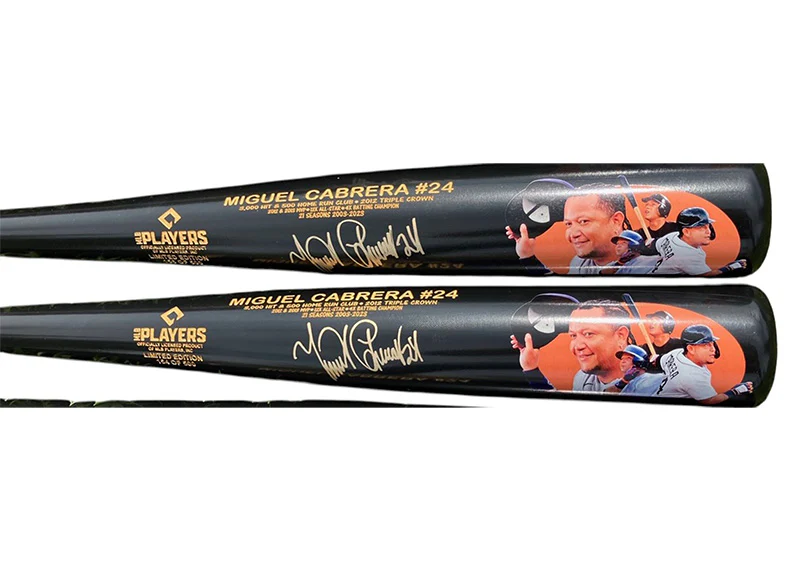 Miguel Cabrera Signed Retirement Career Stat Black Maple Art Bat