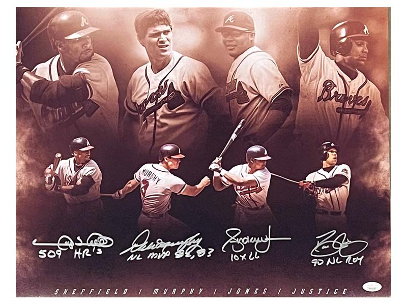 Dale Murphy, Dave justice, Andrew Jones & Gary Sheffield Signed 16x20 Photo JSA
