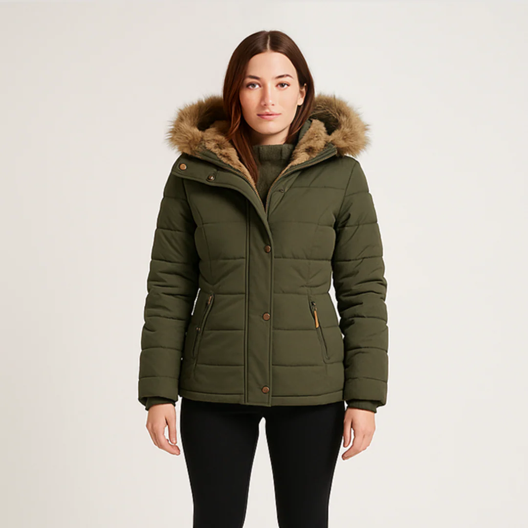 Luksuri?s og Varm Lang Vinterfrakke med Pelskrave