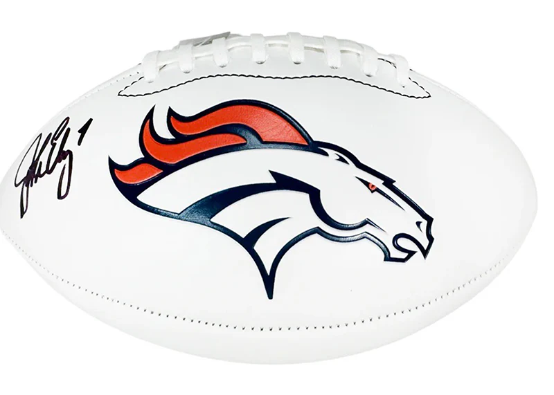 John Elway Signed Denver Broncos Official NFL Team Logo White Football (JSA)
