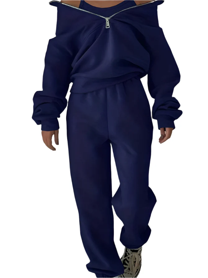 Stilfuldt Joggings?t med Halv Lynl?s og Behagelig Pasform