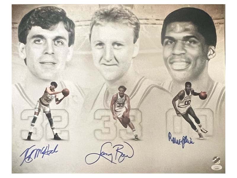 Larry Bird, Kevin Mchale and Robert Parish Boston Celtics Signed 16x20 Photo JSA