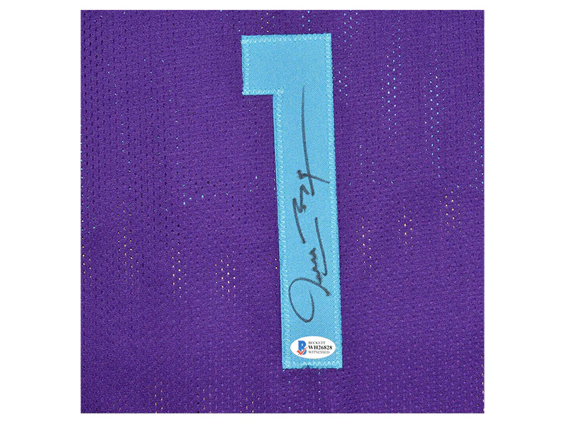 Muggsy Bogues Signed Charlotte Pro Purple Basketball Jersey (Beckett)