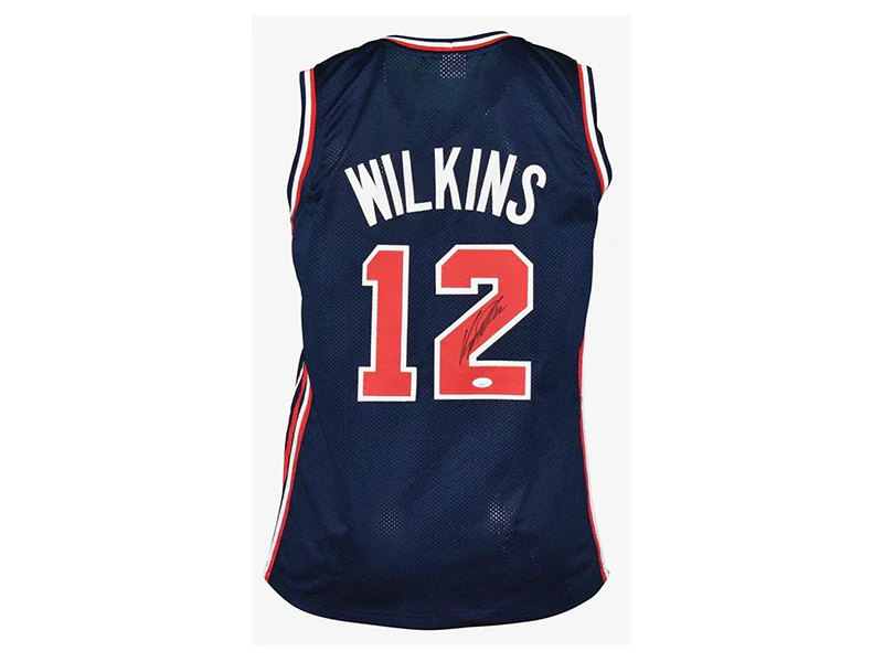 Dominique Wilkins Autographed USA Pro Style Blue Basketball Jersey (JSA)