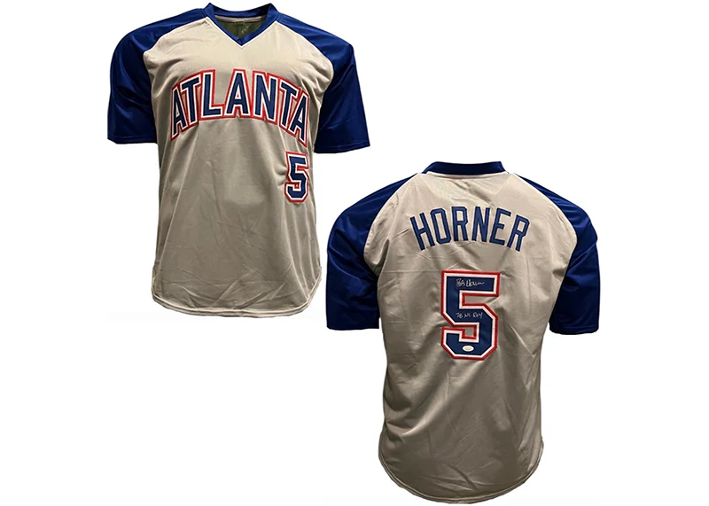 Bob Horner Signed Atlanta Grey Custom Throwback Baseball Jersey (JSA) With Inscription