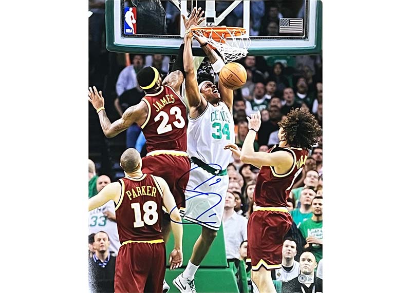 Paul Pierce Signed Boston Celtics Vs Cavaliers Dunk on LeBron Photo Beckett 16x20