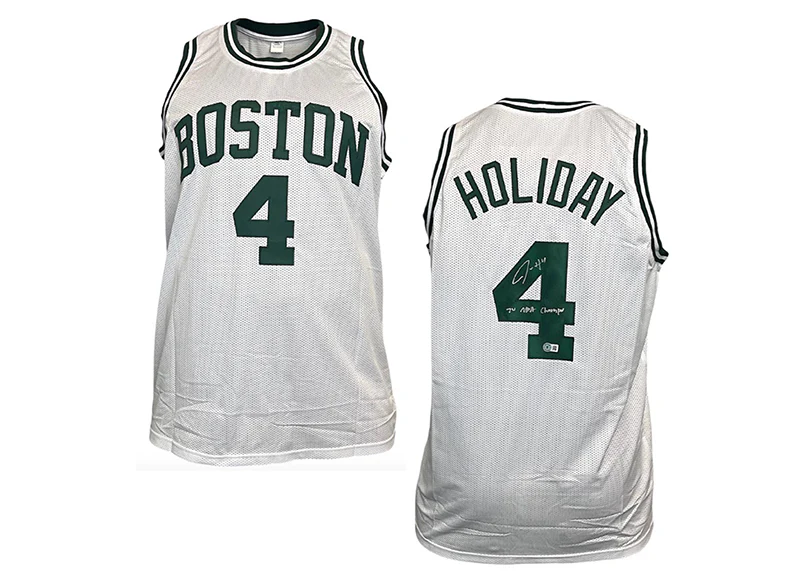 Jrue Holiday Signed Custom White Boston Basketball Jersey JSA 24 NBA Champs Insc
