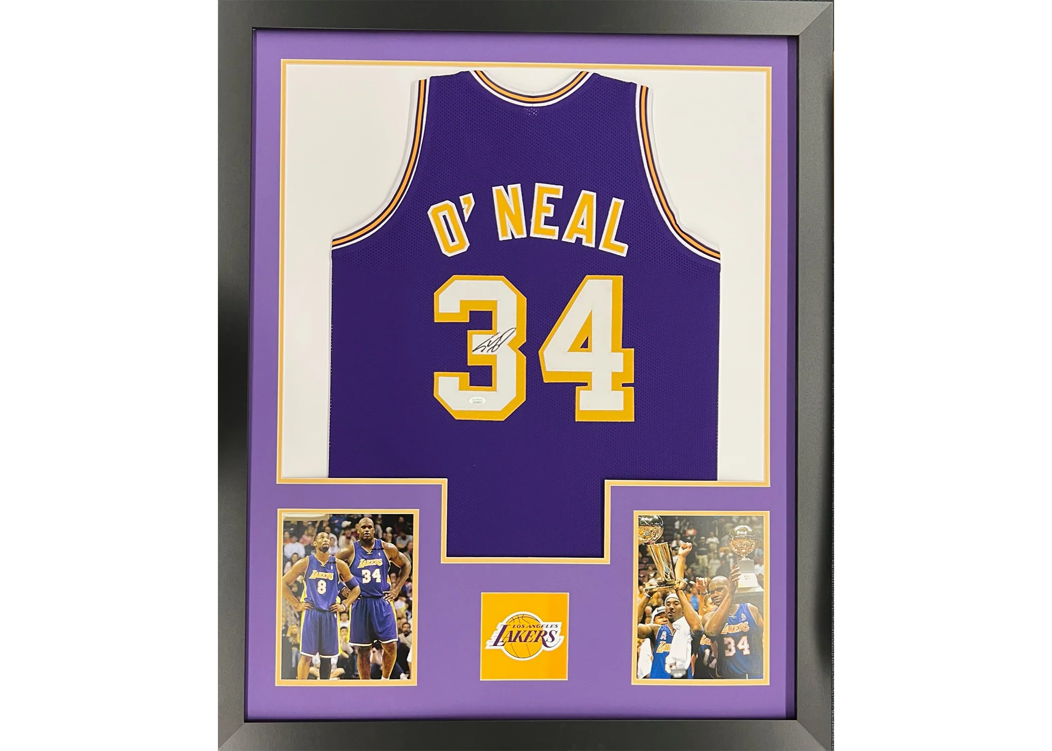 Shaquille O'Neal Autographed Los Angeles(LA) Purple Framed Jersey JSA 35��x44��