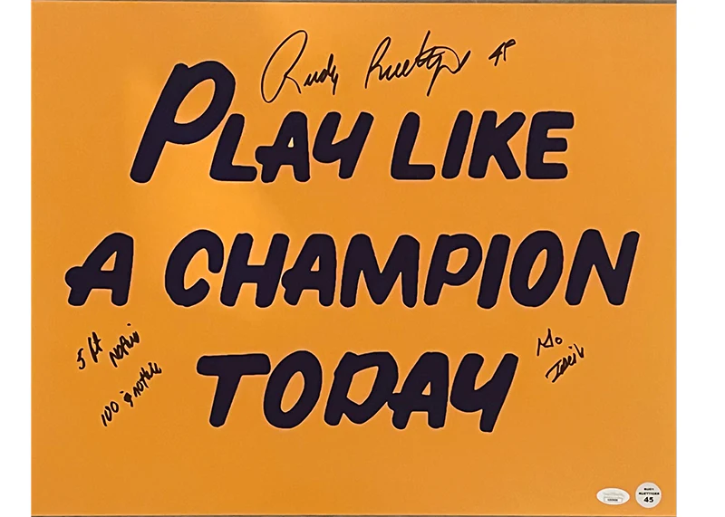 Rudy Ruettiger Signed ��Play Like A Champion Today�� multiple Insc 16x20 Photo JSA