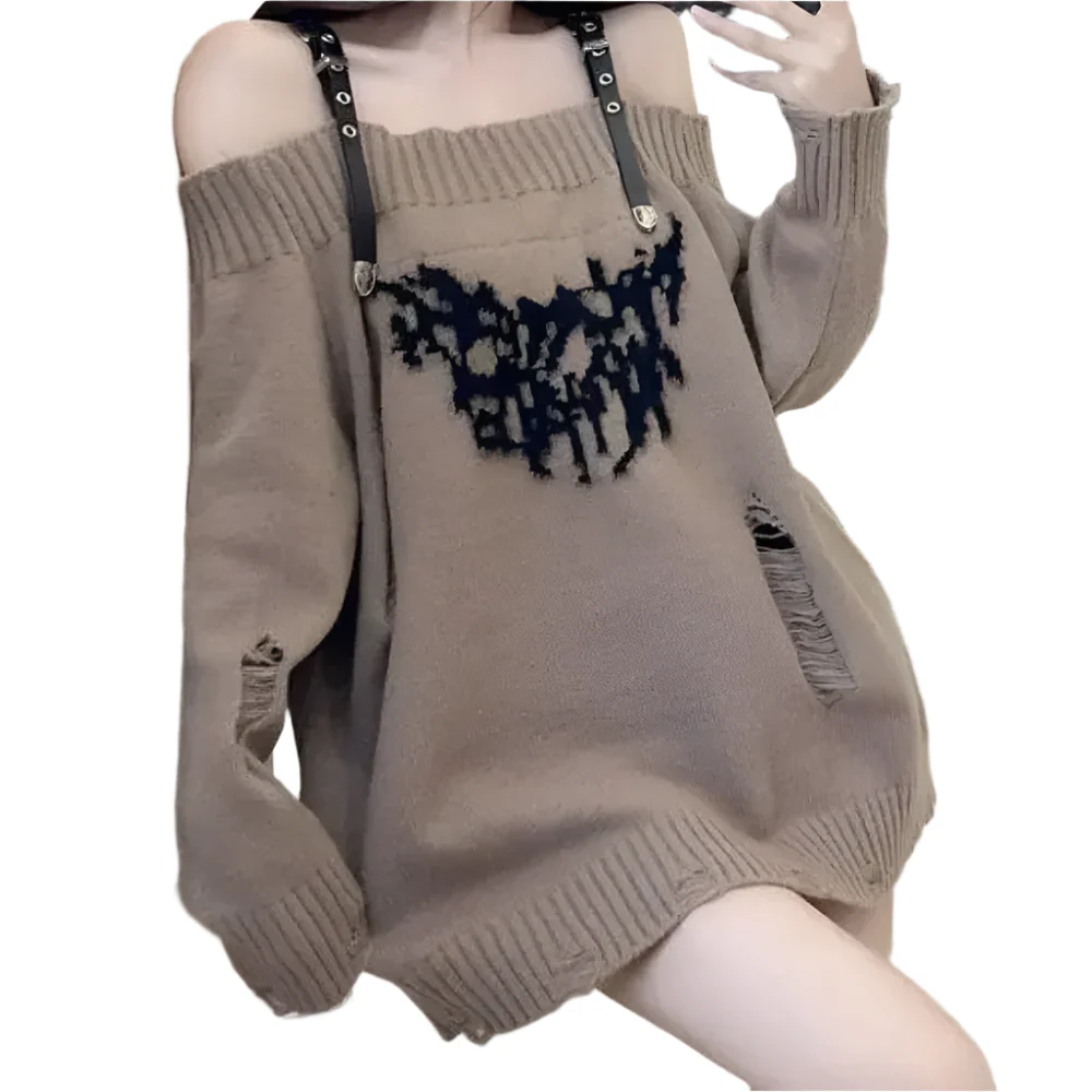 Chic og Varm Off-Shoulder Striktr?je til Efter?r og Vinter