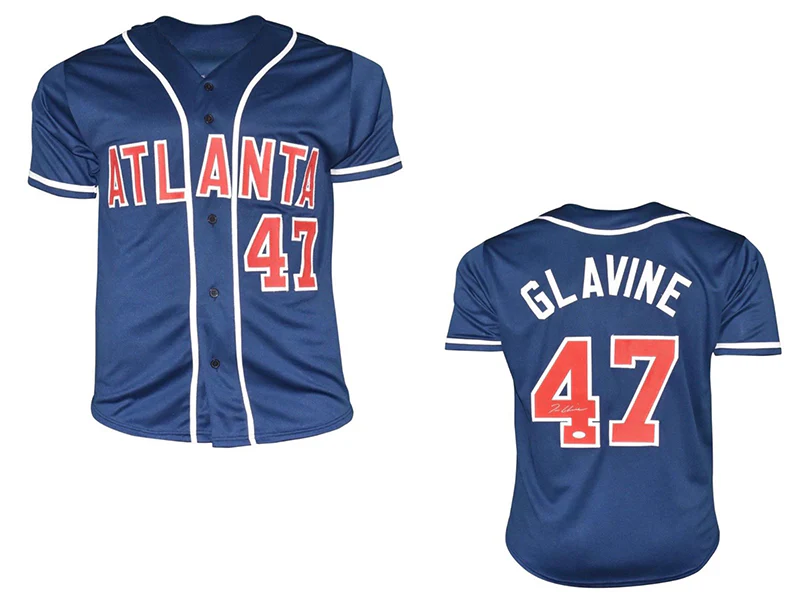 Tom Glavine Autographed Pro Style Baseball Jersey Dark Blue (JSA)