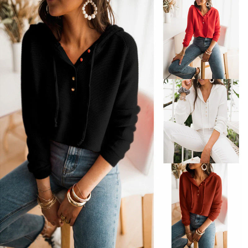 Lang?rmet Dame Hoodie | Knappelukning og Justerbar Pasform