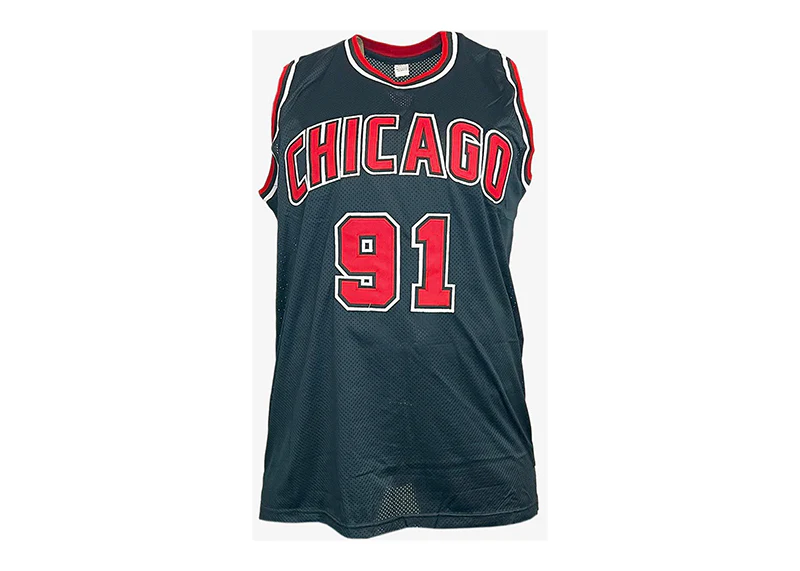 Dennis Rodman Signed Custom Chicago Black Silver Ink Basketball Jersey JSA
