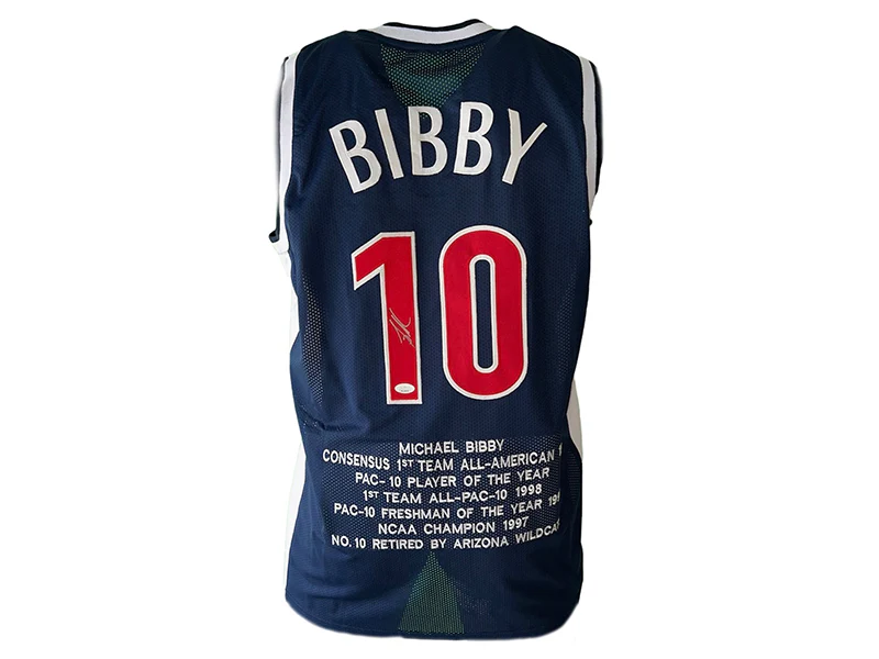 Mike Bibby Autographed Arizona College Style Blue Stats Basketball Jersey JSA