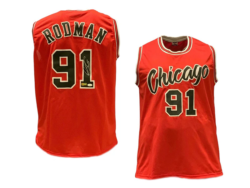 Dennis Rodman Autographed Chicago Pro Style Red Basketball Jersey (JSA)
