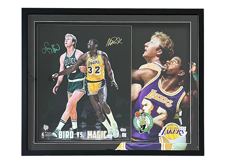 Larry Bird & Magic Johnson Signed Celtics-Lakers 3D LED Lights Frame JSA 33x27
