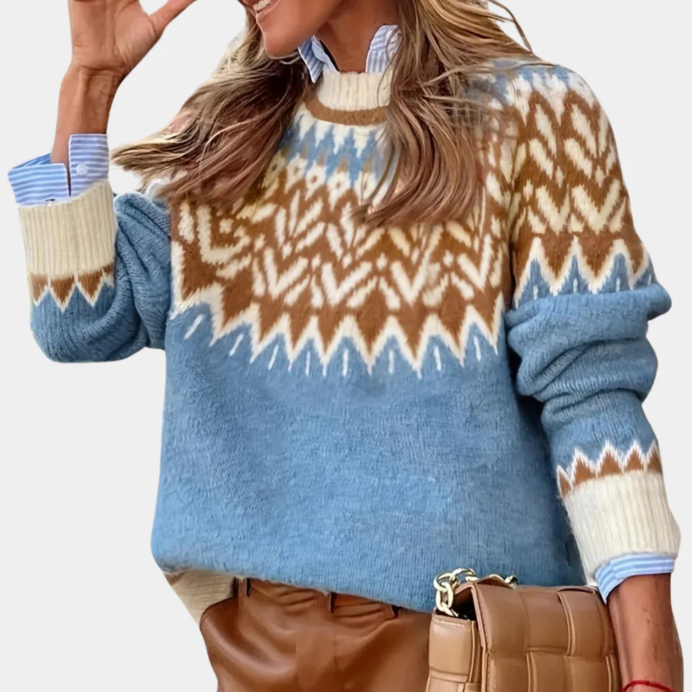 Moderne Oversize Striktr?je til Kvinder med Unikt M?nster